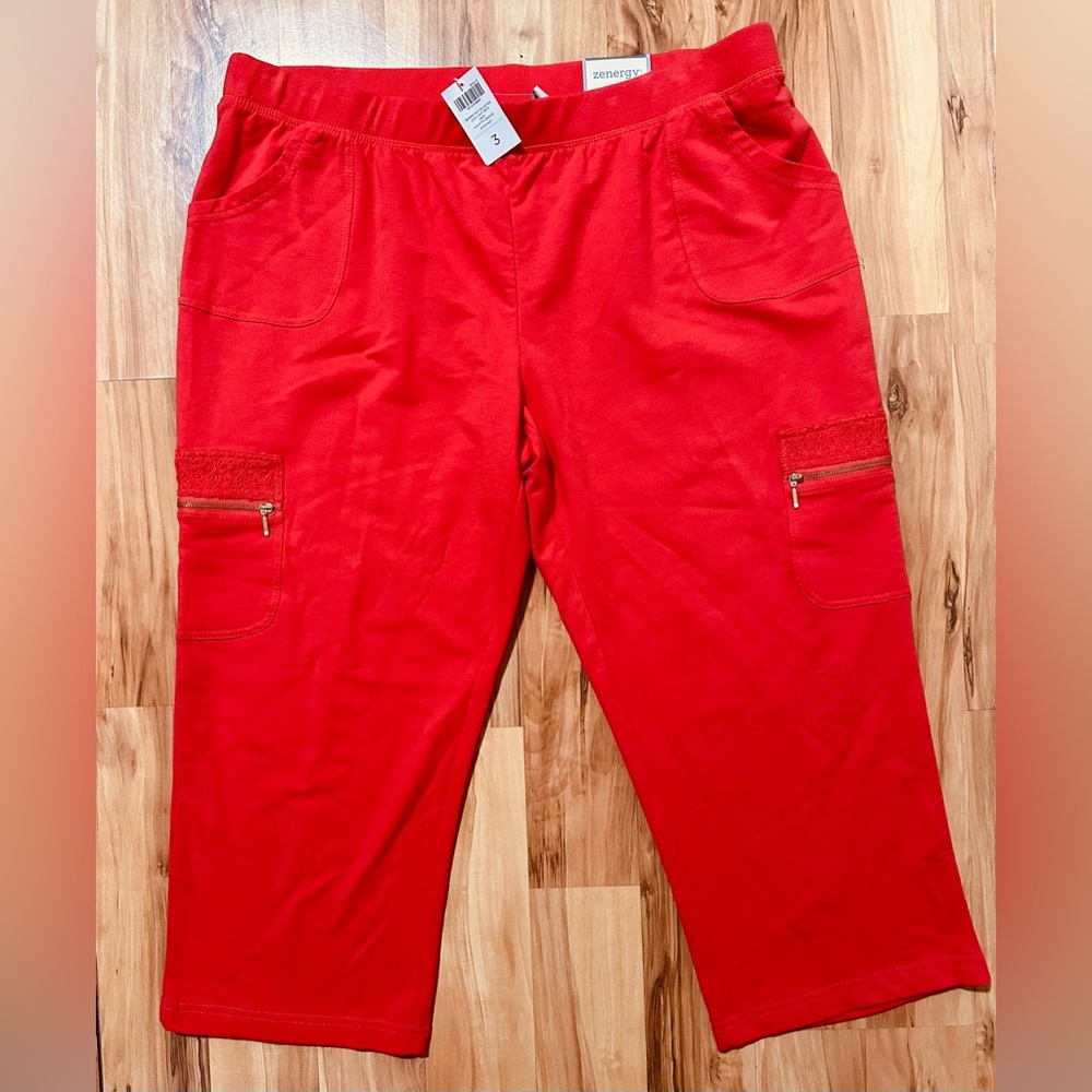 Chico’s By Zenergy Knit Collection Cindy Knit Crop Annatto Orange Size 3 Plus